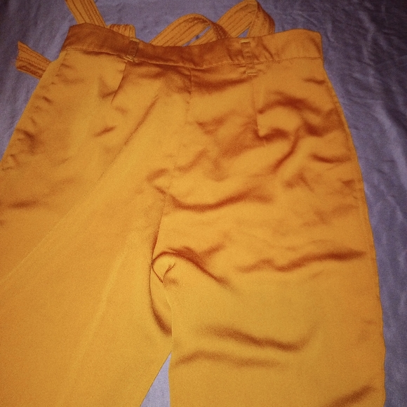 Orange satin pants with tie up belt - Picture 4 of 7